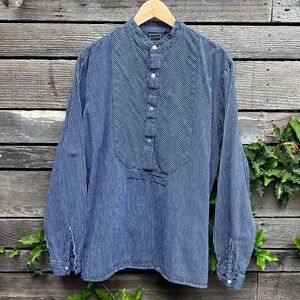 Henry Morell Vintage cotton blue & white stripe popover shirt w/grandad collar